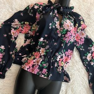 Blue floral sheer blouse